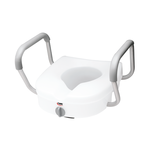 CAREX E-Z LOCK RAISED TOILET SEAT WITH ADJUSTABLE ARMRESTS